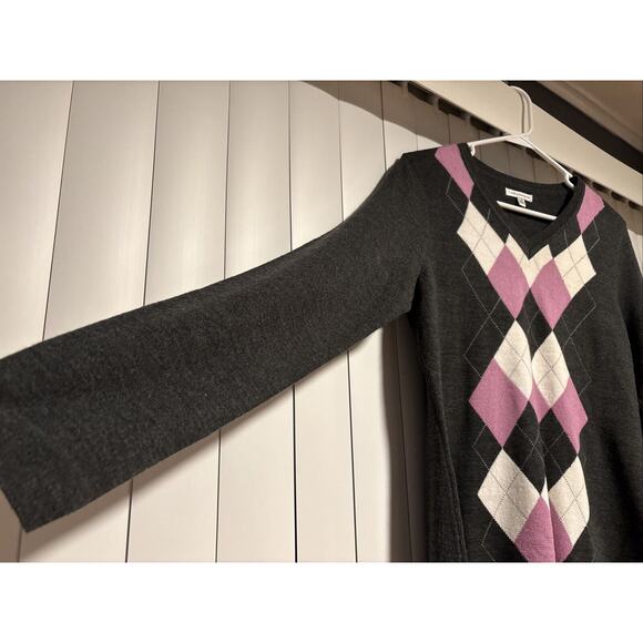 Croft & Barrow Diamond Print‎ Pullover Cardigan Sweater Gray Pink Size M - Picture 5 of 8